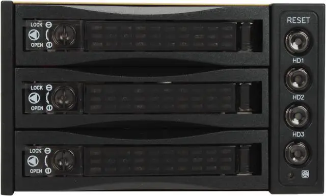 Alt view image 2 of 7 - Athena Power BP-SAC2131B 3.5" HDD Hot-Swap Backplane Module Converts 2 X 5.25" to 3 X 3.5" SATA/SAS 6Gb/s HDD - Aluminum Cage & Tray w/ Reset & HDD PWR Buttons, 80mm Fan & LED Indicators