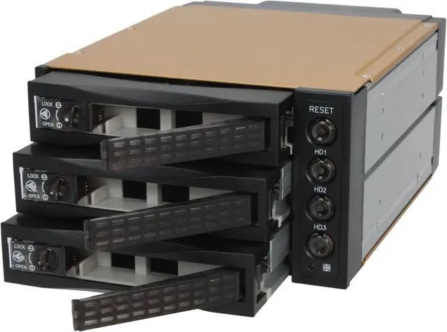 Alt view image 3 of 7 - Athena Power BP-SAC2131B 3.5" HDD Hot-Swap Backplane Module Converts 2 X 5.25" to 3 X 3.5" SATA/SAS 6Gb/s HDD - Aluminum Cage & Tray w/ Reset & HDD PWR Buttons, 80mm Fan & LED Indicators