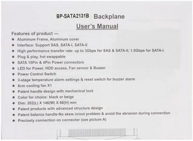 Alt view image 5 of 7 - Athena Power BP-SAC2131B 3.5" HDD Hot-Swap Backplane Module Converts 2 X 5.25" to 3 X 3.5" SATA/SAS 6Gb/s HDD - Aluminum Cage & Tray w/ Reset & HDD PWR Buttons, 80mm Fan & LED Indicators