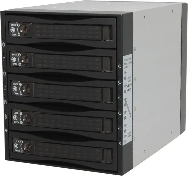 Main image of Athena Power BP-SAC3051B 3.5" HDD Hot-Swap Backplane Module Converts 3 X 5.25" to 5 X 3.5" SATA/SAS 6Gb/s HDD (Vertical) - Aluminum Cage & Tray w/ Reset & HDD PWR Buttons, 80mm Fan & LED Indicators