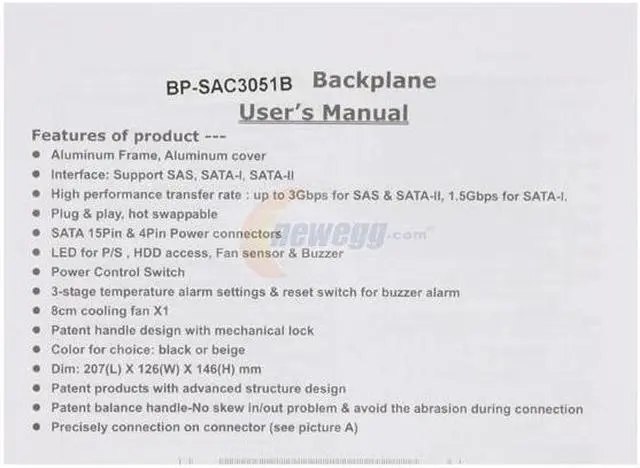 Alt view image 6 of 7 - Athena Power BP-SAC3051B 3.5" HDD Hot-Swap Backplane Module Converts 3 X 5.25" to 5 X 3.5" SATA/SAS 6Gb/s HDD (Vertical) - Aluminum Cage & Tray w/ Reset & HDD PWR Buttons, 80mm Fan & LED Indicators