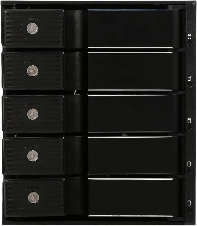 Alt view image 2 of 7 - Athena Power BP-TLA3051SAC 3.5" HDD Trayless Hot-Swap Backplane Module Converts 3 X 5.25" to 5 X 3.5" SAS/SATA 6Gb/s HDD (Vertical) - Aluminum Cage & Tray w/ Security Keylock, 80mm Fan & LED Indicator - OEM