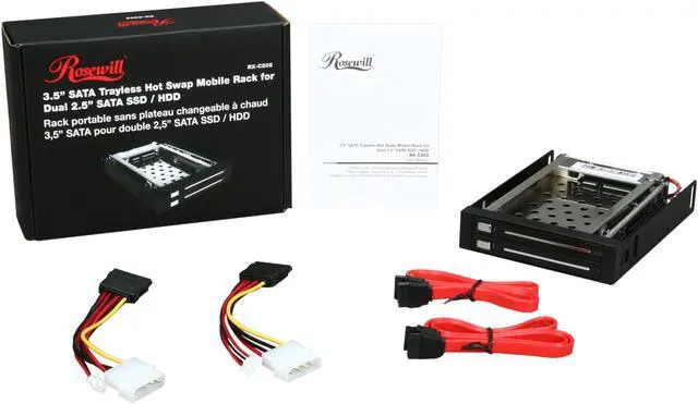 Alt view image 6 of 6 - Rosewill RX-C202 3.5" SATA Trayless Hot Swap Mobile Rack for Dual 2.5" SATA SSD / HDD