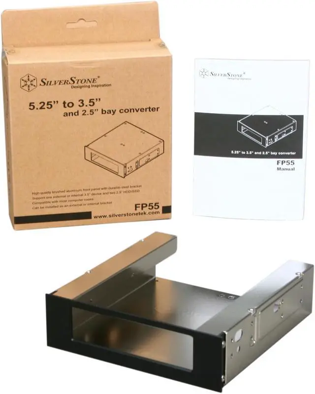 Alt view image 5 of 5 - SilverStone FP55B Aluminum Front Panel 5.25" to 3.5" Drive Bay Bracket