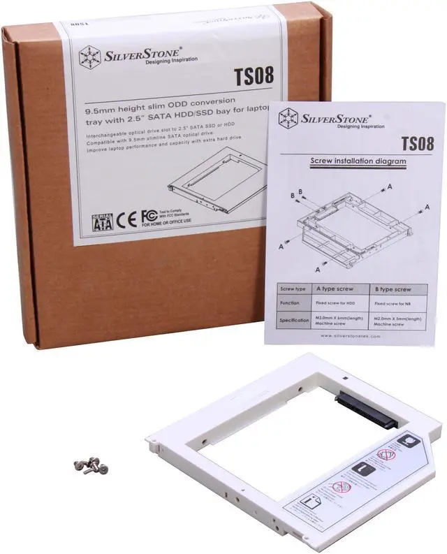 Alt view image 6 of 5 - SilverStone TS08 9.5mm Height 2.5" SATA HDD/SSD Caddy for Laptop / 2.5" SSD/HDD Conversion Tray (White)