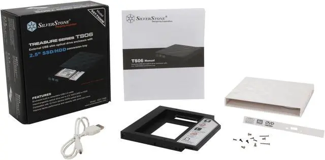 Alt view image 3 of 3 - SilverStone SST-TS06W Plastic with diamond shape exterior 2.5" Black USB 2.0 External USB Slim Optical drive Enclosure with 2.5" SSD/HDD Conversion Tray (White)