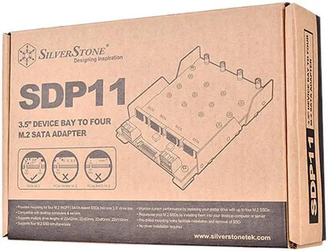 Alt view image 6 of 6 - SilverStone SDP11 3.5" Device Bay to Four M.2 SATA Adapter