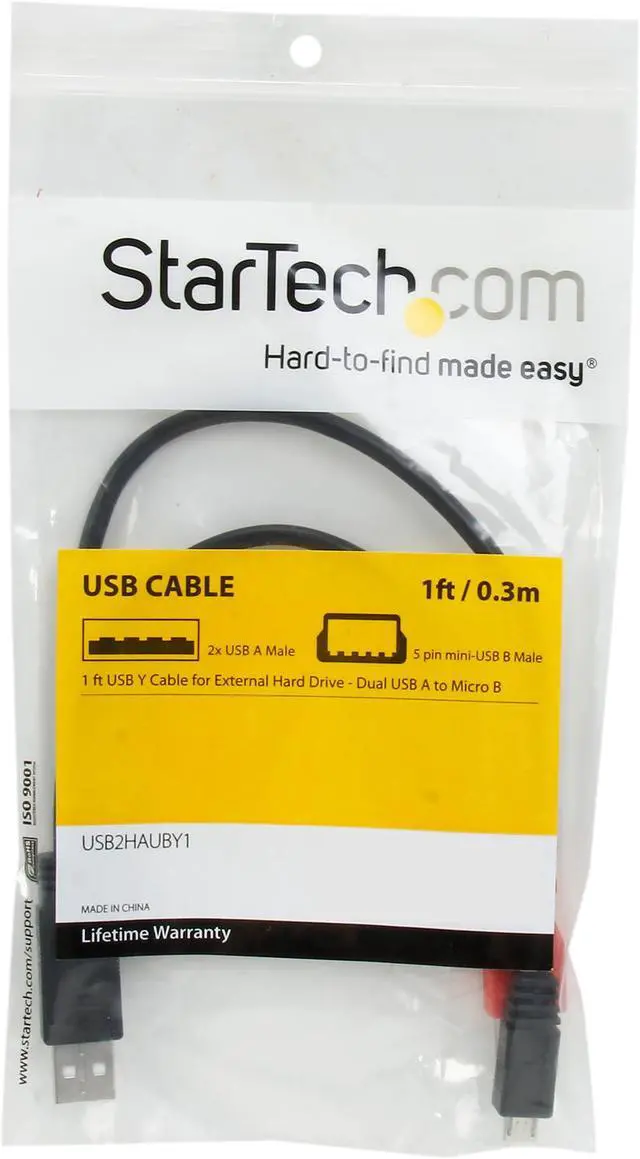 Alt view image 3 of 3 - StarTech.com USB2HAUBY1 Black 1 ft USB Y Cable for External Hard Drive