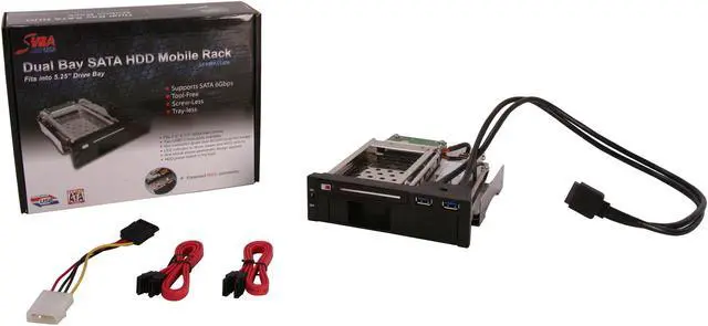 Alt view image 6 of 6 - 5.25" Dual Bay Mobile Rack for both 2.5" and 3.25" SATA HDD, Plus 2 USB 3.0 Ports