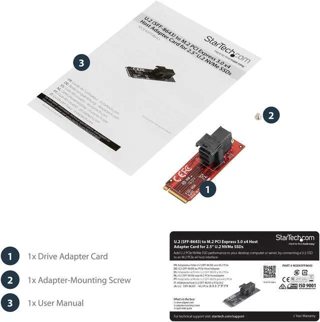 Alt view image 3 of 4 - StarTech M2E4SFF8643 U.2 to M.2 Adapter - for 1 x U.2 PCIe NVMe SSD - M.2 PCIe x4 Host Interface - U.2 SSD - M.2 PCIe Adapter - U.2 Drive