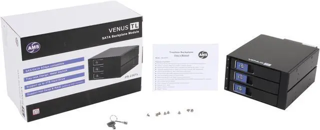 Alt view image 7 of 6 - AMS DS-236TL-BLUE Blue 3.5" Tray-less 3-IN-2 SATA Backplane Module