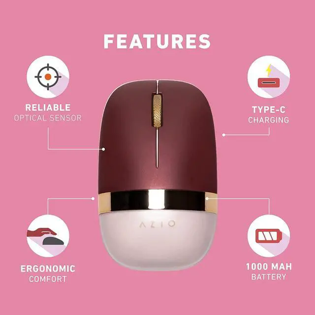 Alt view image 5 of 6 - Azio IZO Wireless Bluetooth Mouse with Round Ergonomic Form, Optical Sensor, Adjustable DPI, Rechargeable, PC & Mac - Baroque Rose