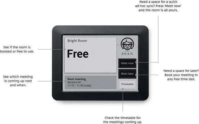 Alt view image 2 of 5 - Visionect JOAN Executive 6" Interactive Wireless Conference Room Scheduler for Meeting Rooms and Huddle Spaces - Black - JOAN EXE6 BLACK