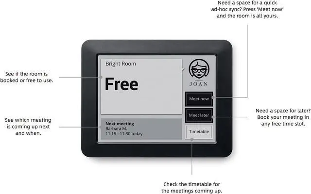 Alt view image 2 of 5 - Visionect JOAN Manager 6" Interactive Wireless Conference Room Scheduler for Meeting Rooms and Huddle Spaces - Black - JOAN MAN6 BLACK
