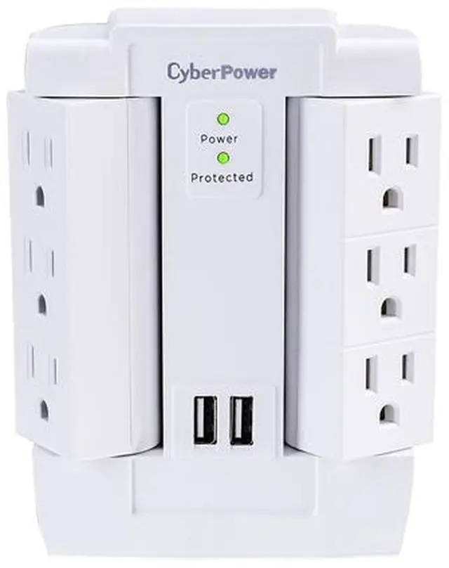 Alt view image 2 of 6 - CyberPower CSP600WSURC2 6-Outlet Swivel Professional Surge Protector Wall Tap with 2 USB Ports