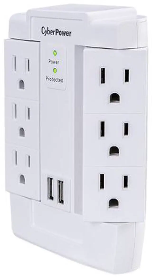 Alt view image 3 of 6 - CyberPower CSP600WSURC2 6-Outlet Swivel Professional Surge Protector Wall Tap with 2 USB Ports