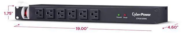 Alt view image 11 of 20 - CyberPower Rackbar Surge Protector w/6-Foot Cord, Black CPS1615RMS