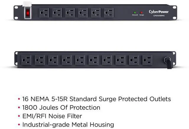 Alt view image 15 of 20 - CyberPower Rackbar Surge Protector w/6-Foot Cord, Black CPS1615RMS
