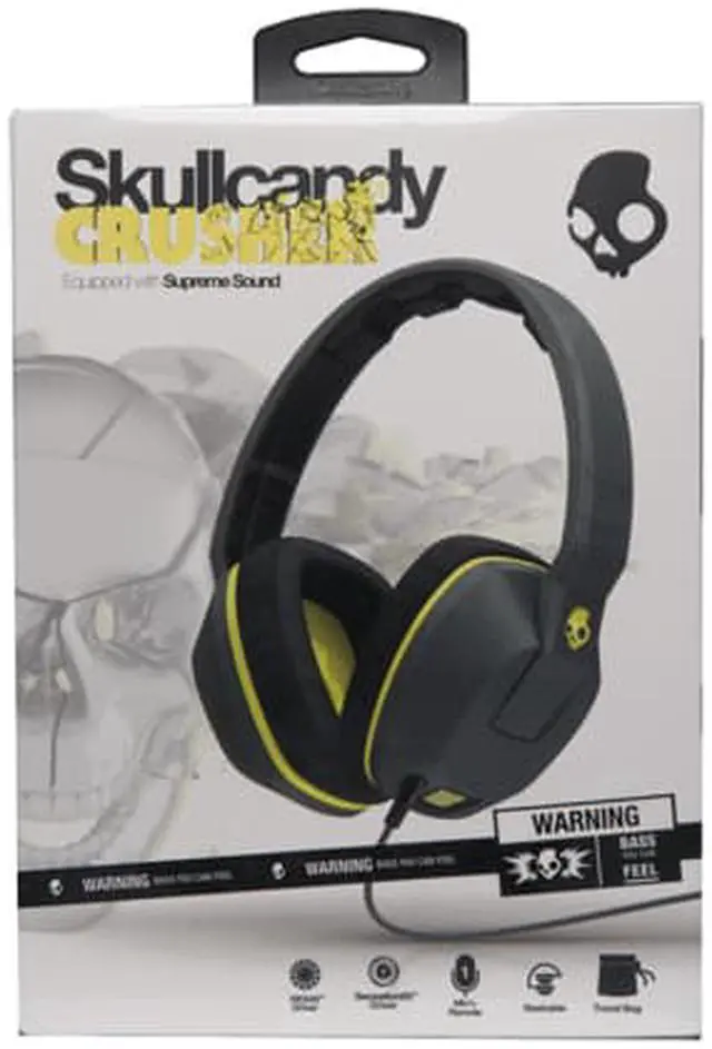 Alt view image 2 of 2 - Skullcandy Crusher Gray/Hot Lime Over-Ear Headphones with Built-in Amplifier & Mic (S6SCGY-134)