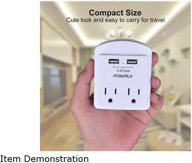 Alt view image 5 of 7 - POWRUI USB Wall Charger, Small Surge Protector, USB Outlet with 2 USB Ports (2.4A Total) and Top Phone Holder for Apple, iPhone, iPad, Samsung, 1080Joules, White (2-Pack), ETL Certified