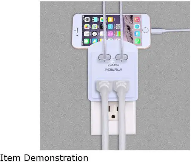 Alt view image 7 of 7 - POWRUI USB Wall Charger, Small Surge Protector, USB Outlet with 2 USB Ports (2.4A Total) and Top Phone Holder for Apple, iPhone, iPad, Samsung, 1080Joules, White (2-Pack), ETL Certified
