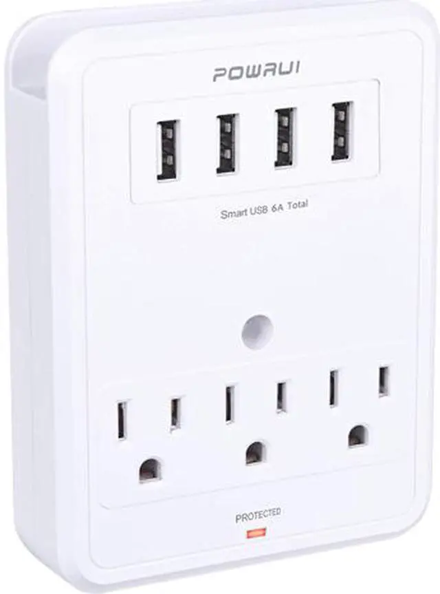 Main image of POWRUI AHR-333_6A USB Wall Charger, Surge Protector, 3 Outlet Wall Mount Adapter with 4-USB Ports Charging Station (30W) Compatible iPhone Xs/XS Max/XR/X/8/7/6/Plus, Pro/Air 2/Mini 3/Mini 4, Samsung S4/S5, 6A