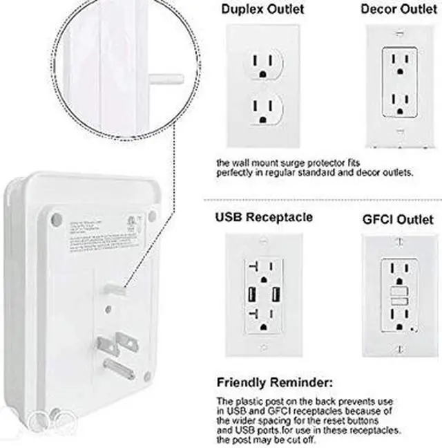 Alt view image 3 of 7 - POWRUI AHR-333_6A USB Wall Charger, Surge Protector, 3 Outlet Wall Mount Adapter with 4-USB Ports Charging Station (30W) Compatible iPhone Xs/XS Max/XR/X/8/7/6/Plus, Pro/Air 2/Mini 3/Mini 4, Samsung S4/S5, 6A