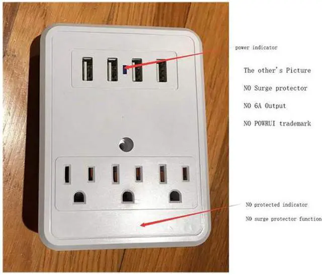 Alt view image 6 of 7 - POWRUI AHR-333_6A USB Wall Charger, Surge Protector, 3 Outlet Wall Mount Adapter with 4-USB Ports Charging Station (30W) Compatible iPhone Xs/XS Max/XR/X/8/7/6/Plus, Pro/Air 2/Mini 3/Mini 4, Samsung S4/S5, 6A