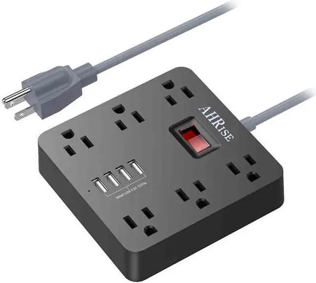 Main image of POWRUI Power Strip, Extension Cord with 6 AC Outlets and 4 USB Charging Ports (5V/4.8A, 24W) for Smartphone Tablets Home, Office, Hotel, Cruise Ship, 5 Feet Long Cord, ETL Listed - Black (AHRISE)