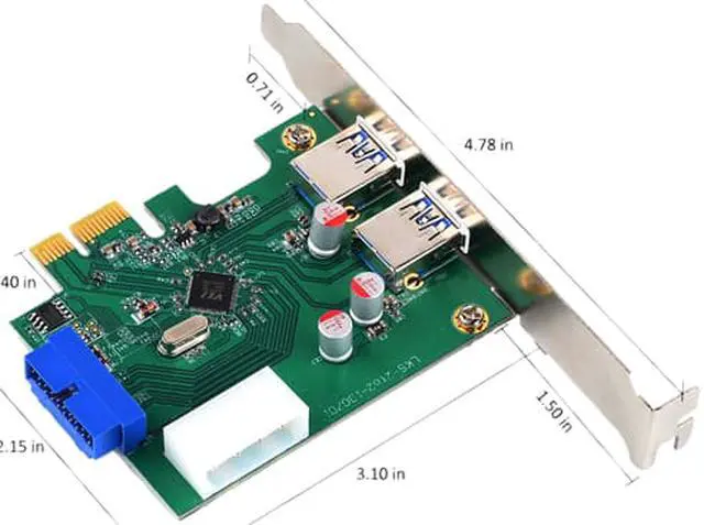 Alt view image 4 of 7 - HooToo HT-PC002 SuperSpeed USB 3.0 2-Port PCI-E Add-On Expansion Card with Internal USB 3.0 19-Pin Motherboard Male Header & 5V 4-Pin Molex Power Connector (VIA VL800 Chipset, Solid Capacitors)