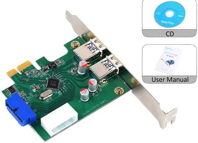 Alt view image 7 of 7 - HooToo HT-PC002 SuperSpeed USB 3.0 2-Port PCI-E Add-On Expansion Card with Internal USB 3.0 19-Pin Motherboard Male Header & 5V 4-Pin Molex Power Connector (VIA VL800 Chipset, Solid Capacitors)