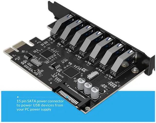 Alt view image 6 of 7 - USB 3.0 PCI-E Card, ORICO PCI-E 7 USB 3.0 Ports Controller Card Adapter Add on Card Interface 7x USB3.0 Desktop with 15 pin SATA Power Connector for Windows Vista PC, Speed Up to 5.0 Gbps