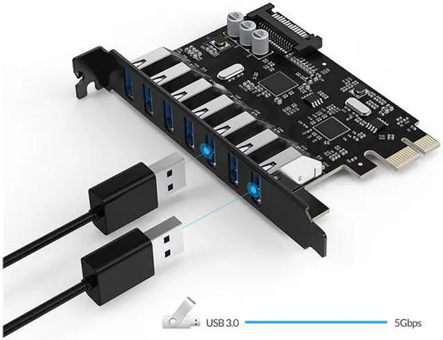 Alt view image 5 of 7 - USB 3.0 PCI-E Card, ORICO PCI-E 7 USB 3.0 Ports Controller Card Adapter Add on Card Interface 7x USB3.0 Desktop with 15 pin SATA Power Connector for Windows Vista PC, Speed Up to 5.0 Gbps