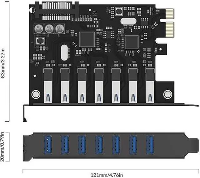 Alt view image 4 of 7 - USB 3.0 PCI-E Card, ORICO PCI-E 7 USB 3.0 Ports Controller Card Adapter Add on Card Interface 7x USB3.0 Desktop with 15 pin SATA Power Connector for Windows Vista PC, Speed Up to 5.0 Gbps