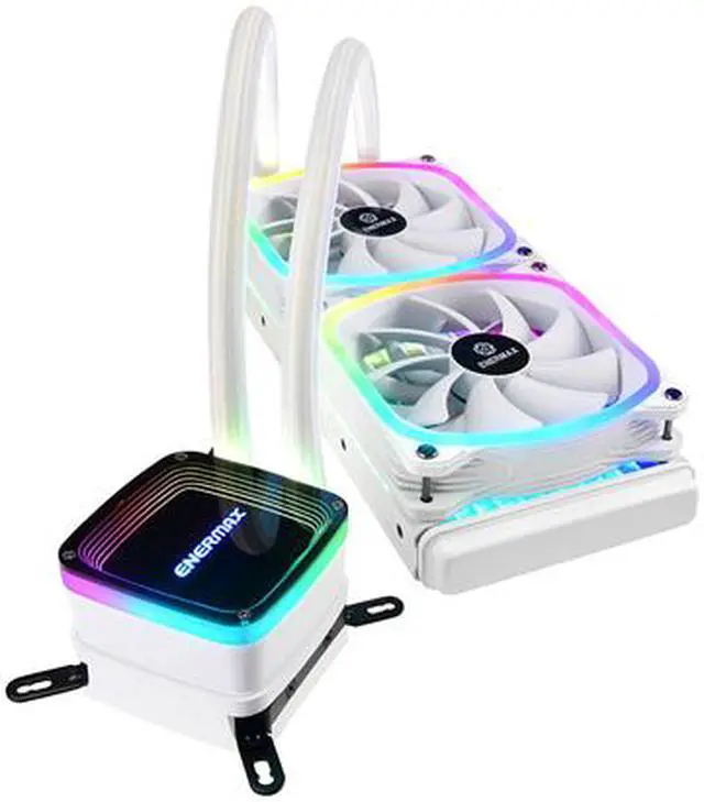 Alt view image 2 of 7 - Enermax AQUAFUSION 240 ARGB White, All-in-one CPU Liquid Cooler for AM4 & AM5 / LGA 1700/1200/1151, 240mm Radiator, Dual-Chamber Water Block, SquaA RGB Fan - AM5 & LGA1700 Compatible