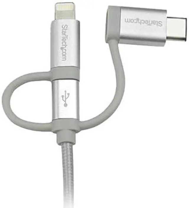 Alt view image 5 of 6 - StarTech LTCUB1MGR USB Multi Charger Cable - 1m / 3 ft - USB to USB C / Micro USB / Lightning Cable - USB Charging Cable -  Braided - 1 pack