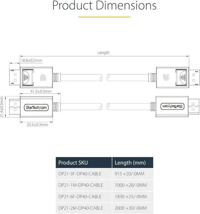 Alt view image 6 of 6 - StarTech 3ft DisplayPort 2.1 Cable VESA Certified DP40 DisplayPort Cable w/UHBR10/HDR/DSC 1.2a/HDCP 2.2 8K 60Hz DP 2.1 Cord