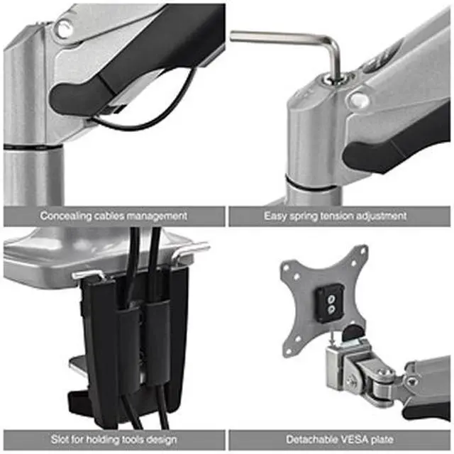 Alt view image 3 of 7 - Siig High Premium Aluminum Gas Spring Desk Mount - Single Monitor - VESA (75x75/100x100) - 13" to 32" Screen Support - 19.80 lbs Load Capacity