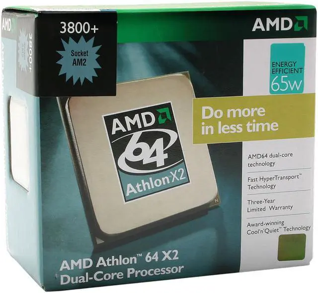 Main image of AMD Athlon 64 X2 3800+ - Athlon 64 X2 Windsor Dual-Core 2.0 GHz Socket AM2 65W Processor - ADO3800CZBOX
