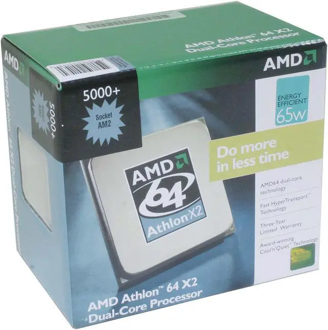 Main image of AMD Athlon 64 X2 5000+ - Athlon 64 X2 Windsor Dual-Core 2.6 GHz Socket AM2 65W Processor - ADO5000CZBOX