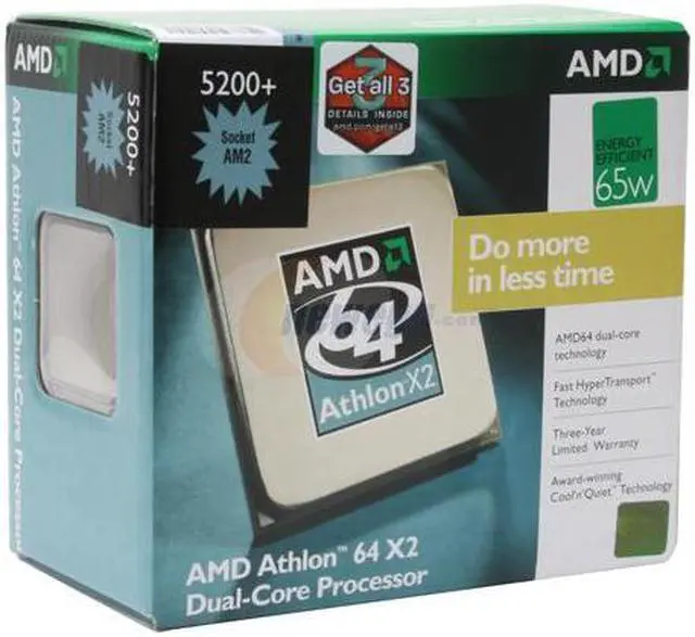 Main image of AMD Athlon 64 X2 5200+ - Athlon 64 X2 Windsor Dual-Core 2.6 GHz Socket AM2 65W Processor - ADO5200CZBOX