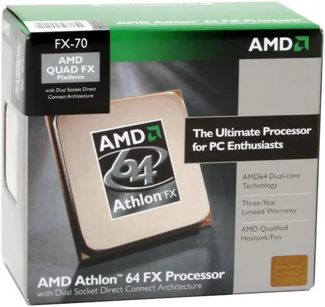 Main image of AMD Athlon 64 FX-70 - Athlon 64 FX Windsor Dual-Core 2.6 GHz Socket F (1207 FX) DSDC Architecture Processor - ADAFX70DIBOX