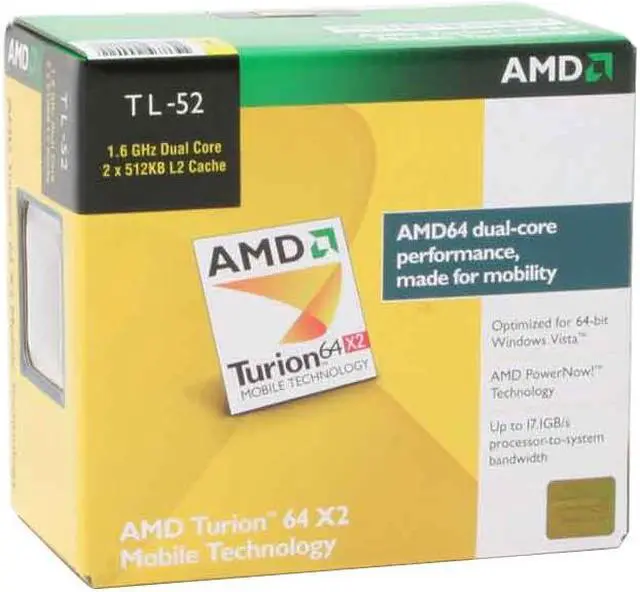 Main image of AMD Turion 64 X2 TL-52 Taylor 1.6 GHz 2 x 512KB L2 Cache Socket S1 31W Dual-Core TMDTL52CTWOF Processor