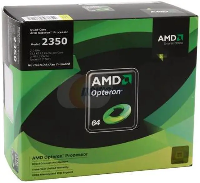 Main image of AMD Opteron 2350 Barcelona 2.0 GHz 4 x 512KB L2 Cache 2MB L3 Cache Socket F 75W OS2350WAL4BGHWOF Server Processor