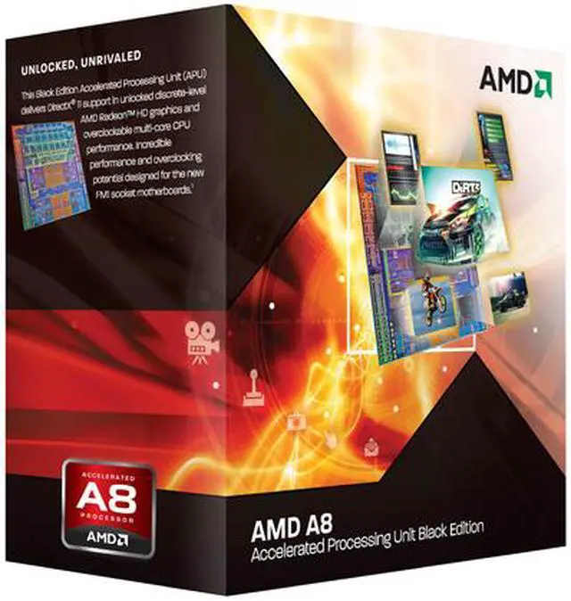 Alt view image 2 of 2 - AMD A8-3870K Unlocked - A-Series APU (CPU + GPU) Llano Quad-Core 3.0 GHz Socket FM1 100W AMD Radeon HD 6550D Desktop APU (CPU + GPU) with DirectX 11 Graphic - AD3870WNGXBOX