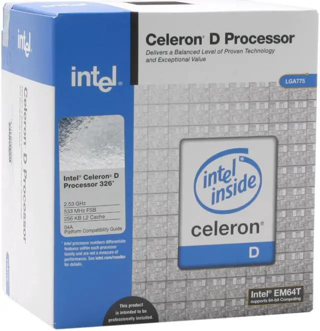 Alt view image 2 of 2 - Intel Celeron D 326 - Celeron D Prescott Single-Core 2.53 GHz LGA 775 EM64T Processor w/ Execute Disable Bit - BX80547RE2533CN