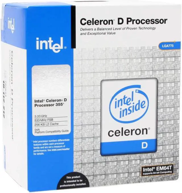 Main image of Intel Celeron D 355 - Celeron D Prescott Single-Core 3.33 GHz LGA 775 Processor - BX80547RE3330CN