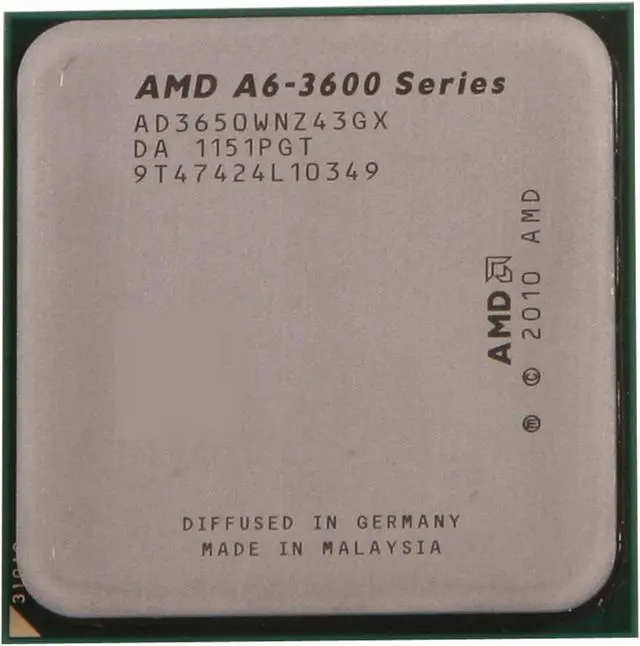 Alt view image 2 of 3 - AMD A6-3650 - A-Series APU (CPU + GPU) Llano Quad-Core 2.6 GHz Socket FM1 100W AMD Radeon HD 6530D Desktop APU (CPU + GPU) with DirectX 11 Graphic - AD3650WNZ43GX