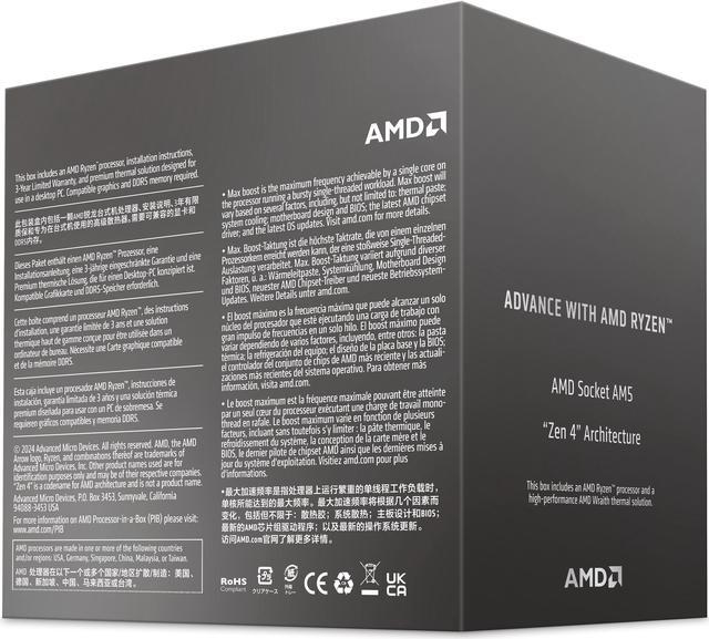 Alt view image 5 of 5 - AMD Ryzen 5 8400F (4.2 GHz) - Ryzen 5 8000 Series 6-Core/ 12-Threads,  Socket AM5, 65W Processor - 100-100001591BOX