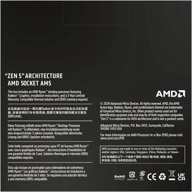 Alt view image 4 of 5 - AMD Ryzen 5 9600X - Ryzen 5 9000 Series Granite Ridge (Zen 5) 6-Core 3.9 GHz - Socket AM5 65W - Radeon Graphics Processor - 100-100001405WOF